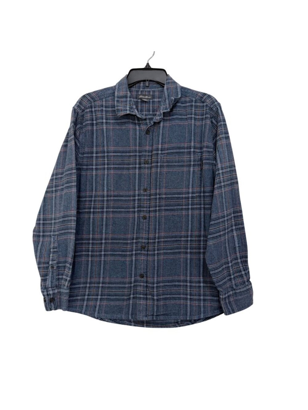Eddie Bauer Mens Size Large Blue Plaid 100% Cotton Button-Up Shirt Long Sleeve